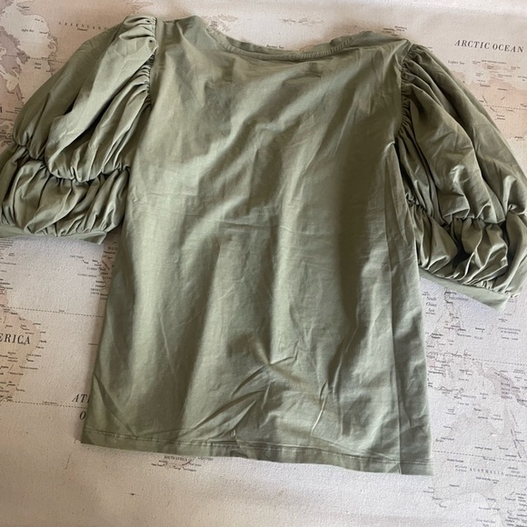 🆕Trish Scully Scoop Neck Olive Green Puff Sleeve Top NWT - Picture 7 of 7